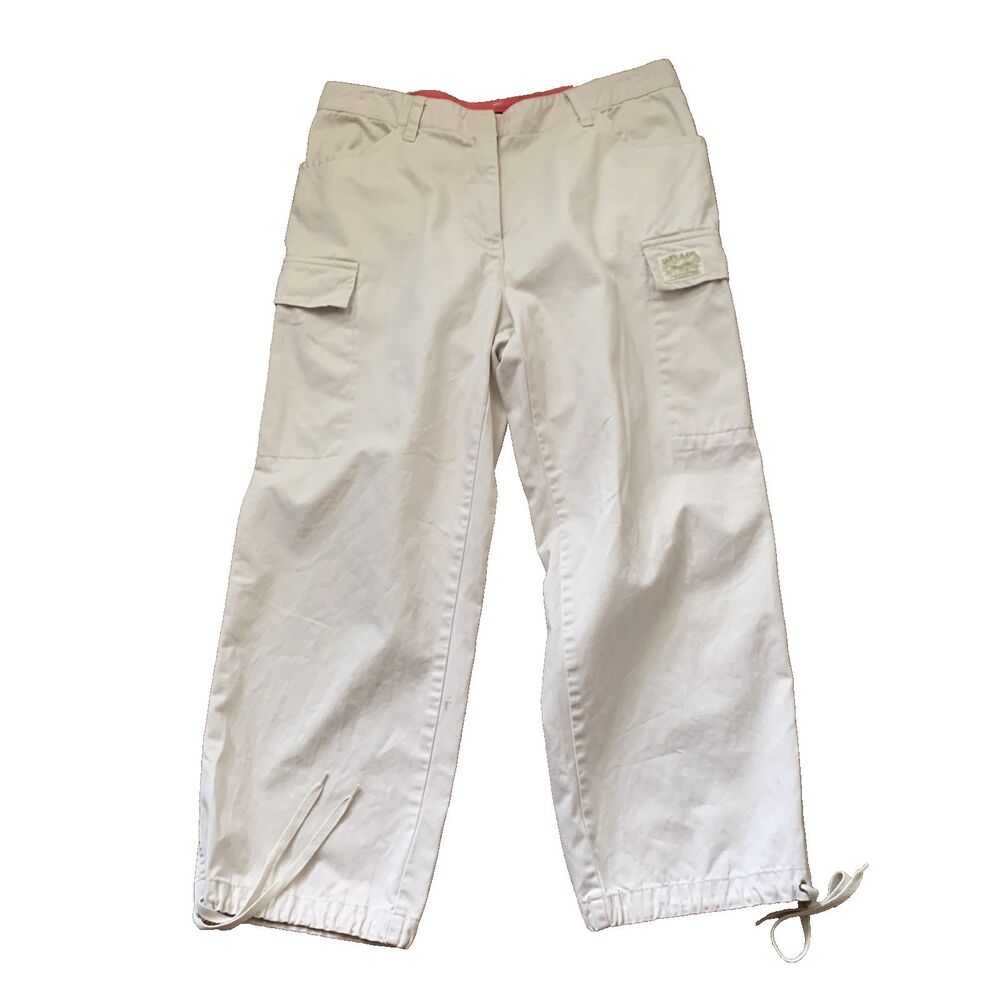 DKNY Jeans Y2K Women Sz 8 Baggy Cargo Pants Cropped Drawstring Hem Skater Core